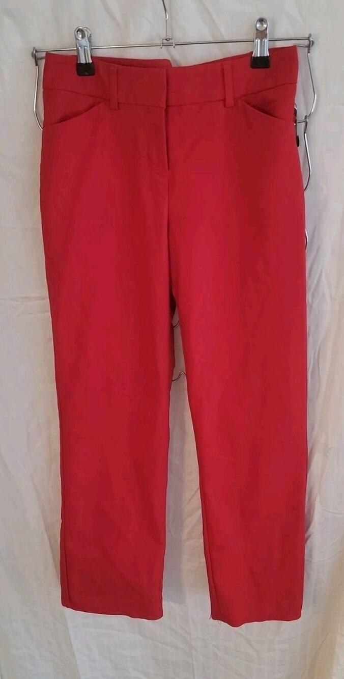 Express Editor Pants 00R Red Cropped Straight Leg Trousers Business Casual Work
